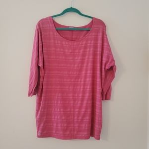 Athleta Pink 3/4 Sleeve Striped Top Size XL